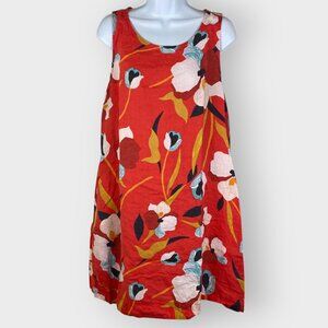 Sigrid Olsen All Linen Dress | L | Red Tropical | Pockets | Beachy Resortwear